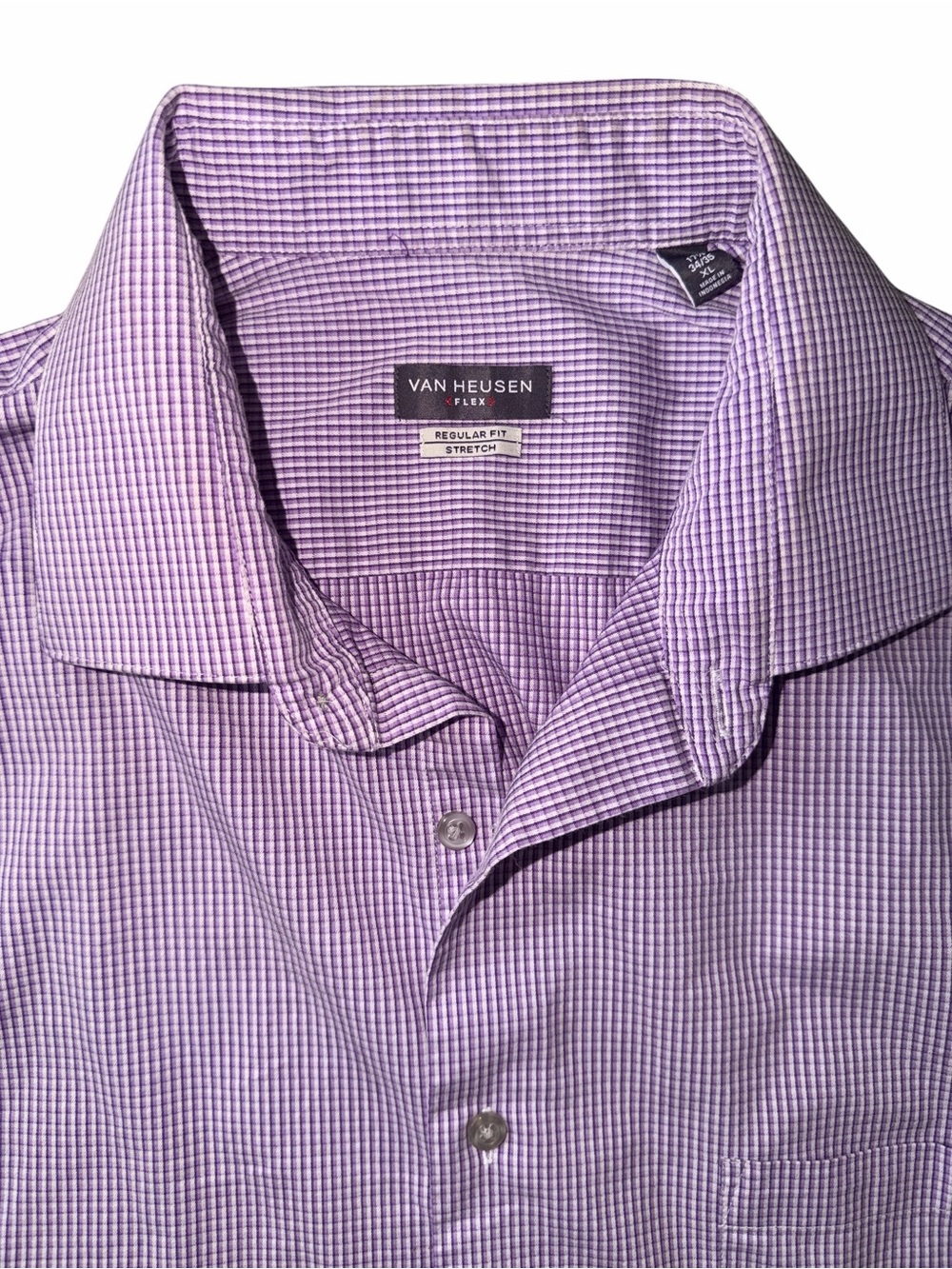 Van Heusen Flex Men's Dress Shirt 17.5 34/35 XL Purple Check Stretch